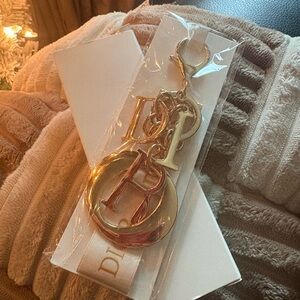 Dior Beauty Logo Gold-Tone Letter Bag Charm Keychain